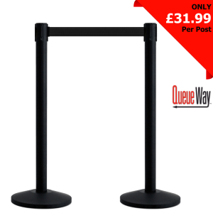 QueueWay® Economy Black Retractable Barriers 2.3m Twin Pack